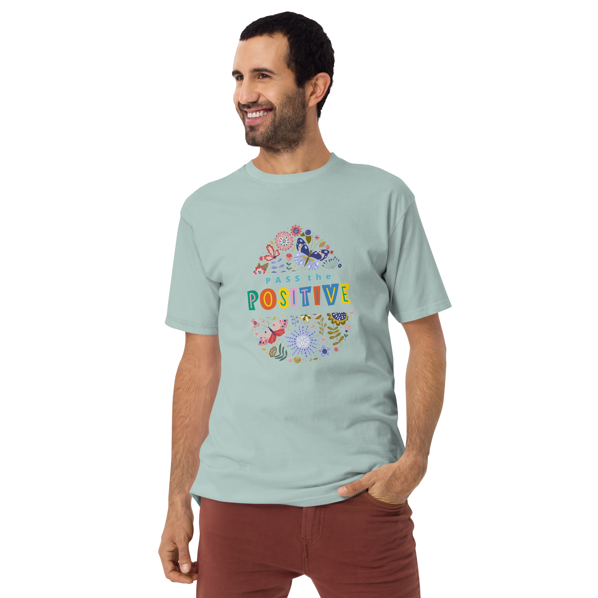 Floral Butterfly T-Shirt - Men's Premium - Agave