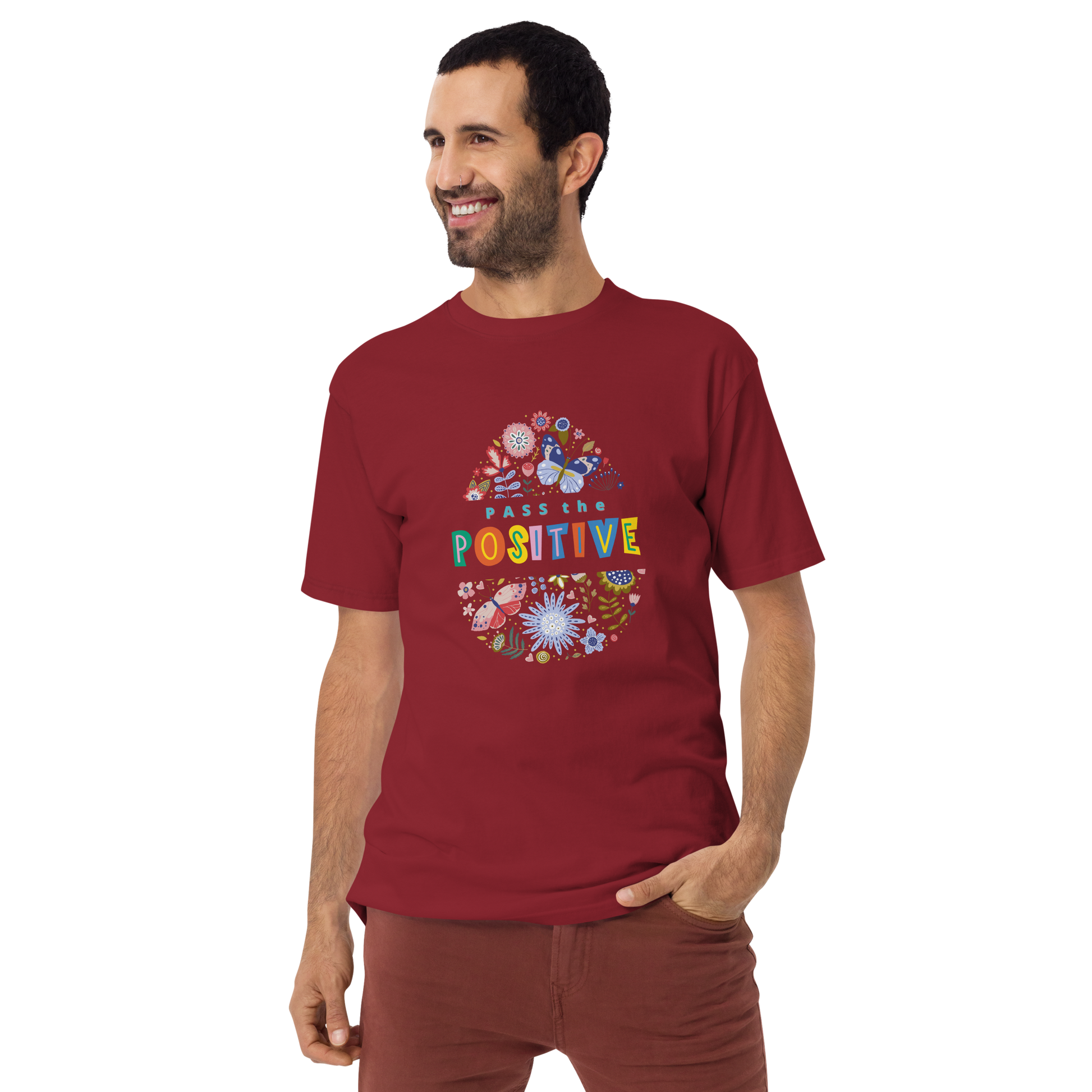 Floral Butterfly T-Shirt - Men's Premium - Brick Red