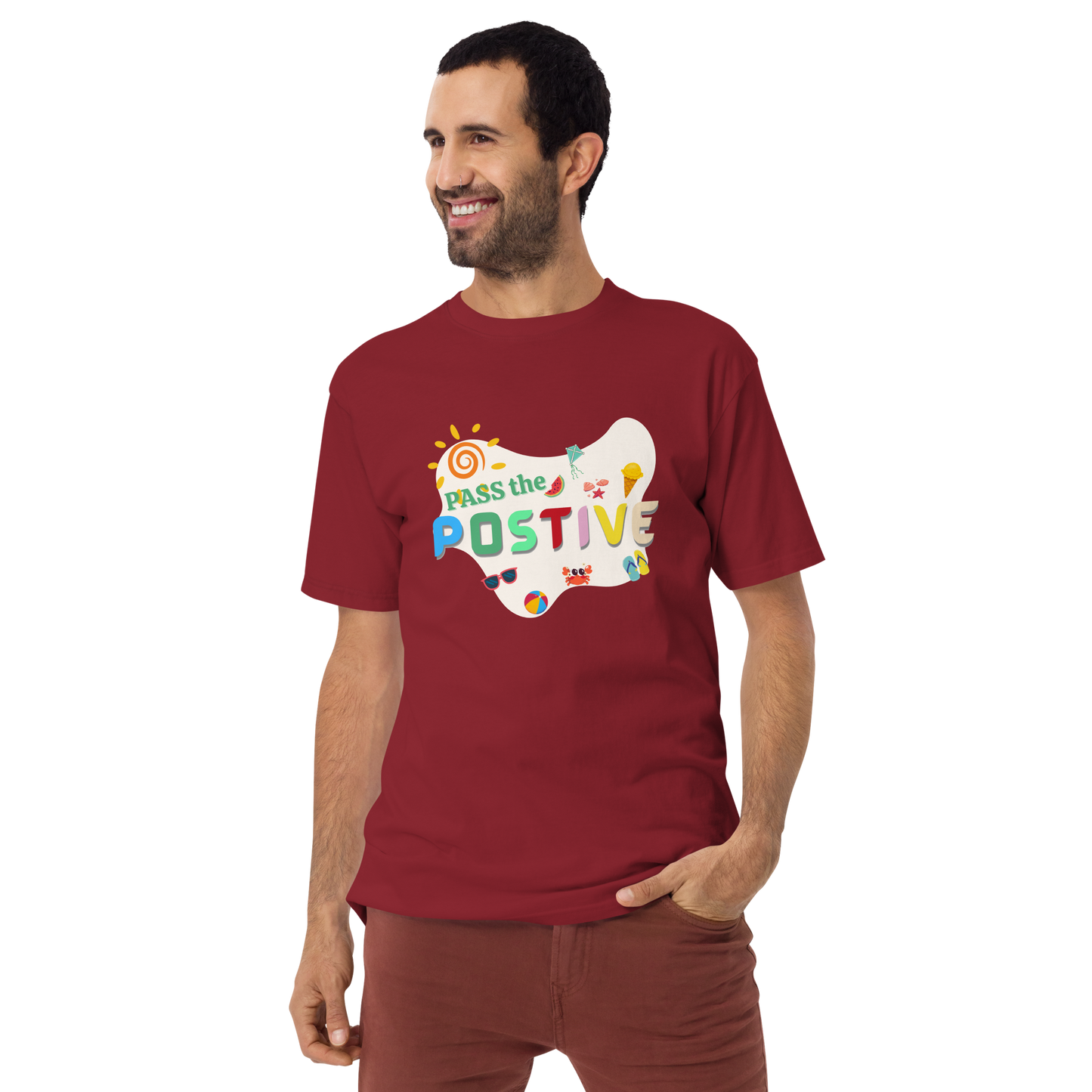 Tropical Beach T-Shirt – Men's Premium - Brick Red