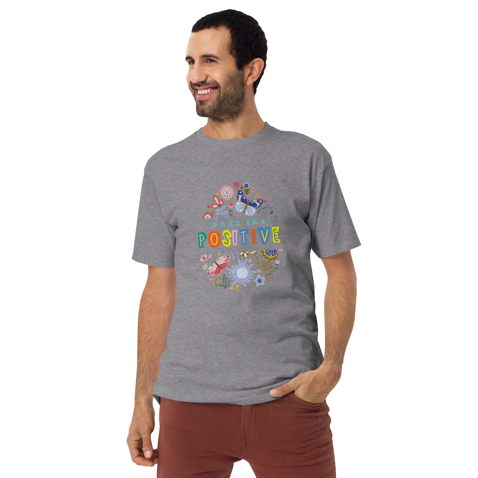 Floral Butterfly T-Shirt - Men's Premium - Carbon Grey