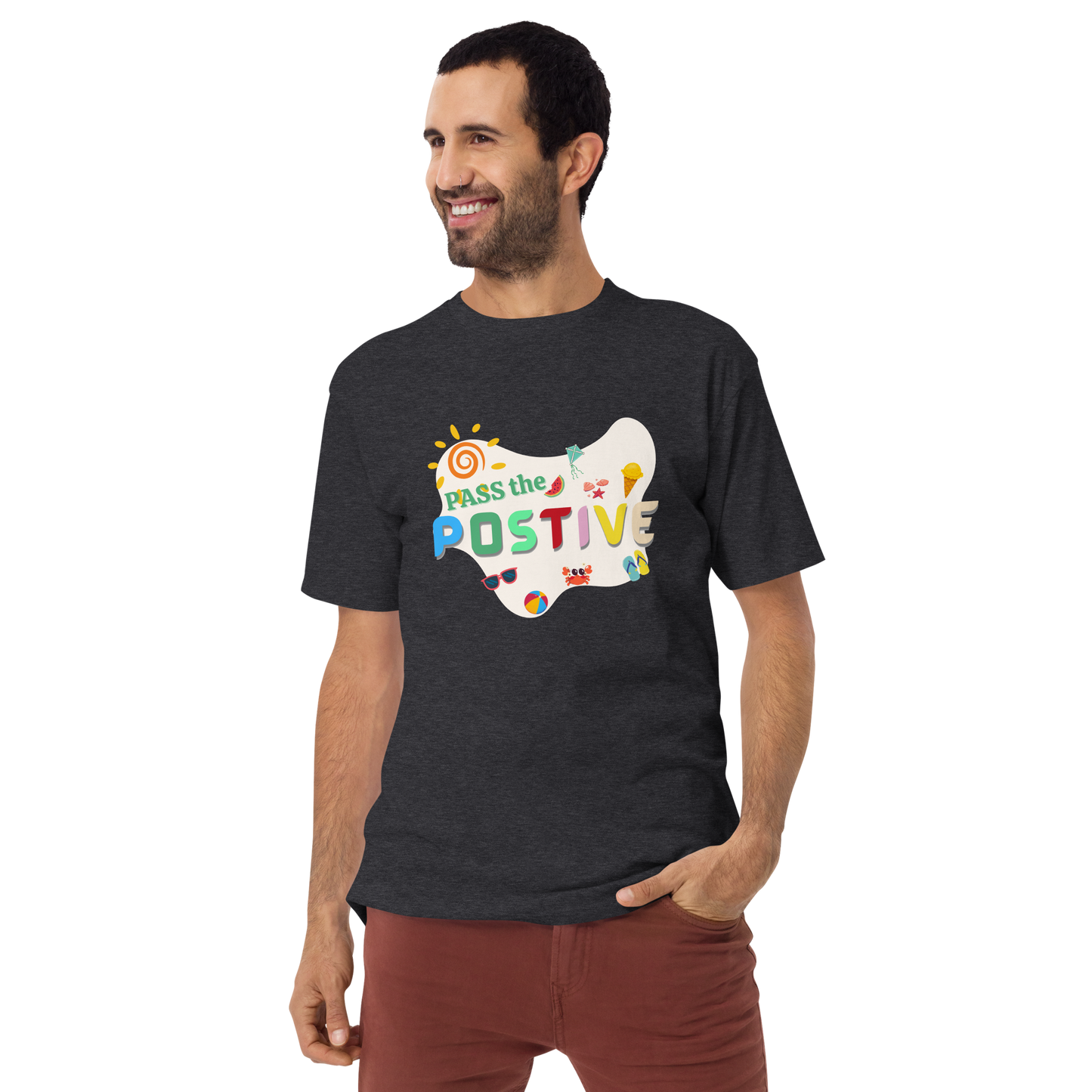 Tropical Beach T-Shirt – Men's Premium - Charcoal Heather