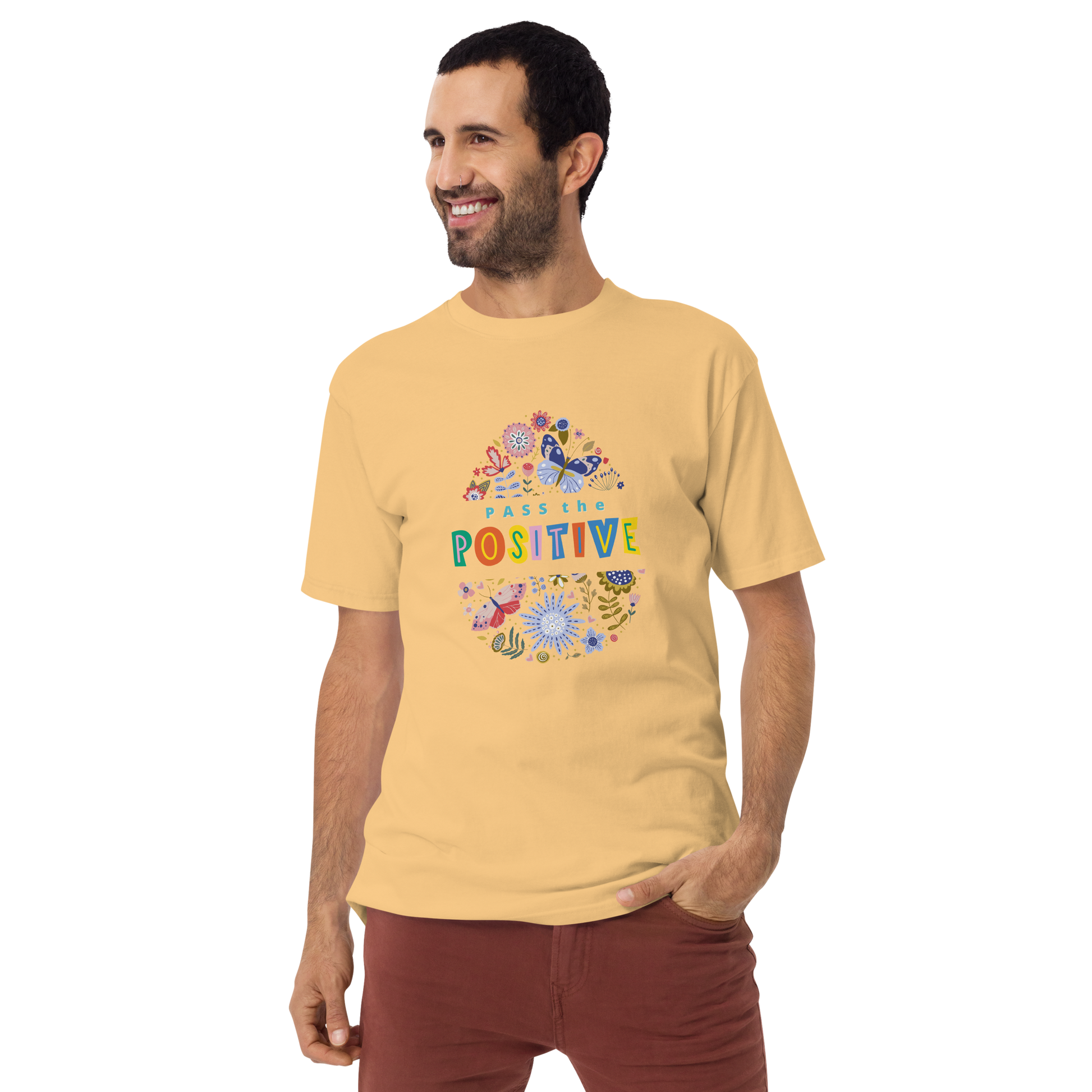 Floral Butterfly T-Shirt - Men's Premium - Vintage Gold