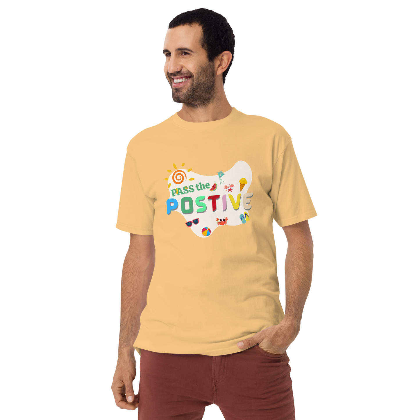 Tropical Beach T-Shirt – Men's Premium - Vintage Gold