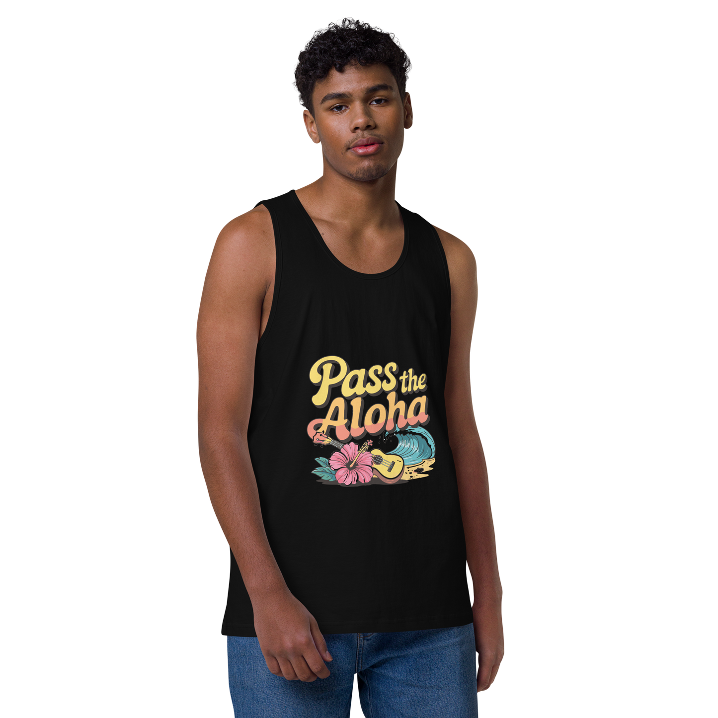 Ocean-Melody-Tropical-Tank-Top-Black-Front
