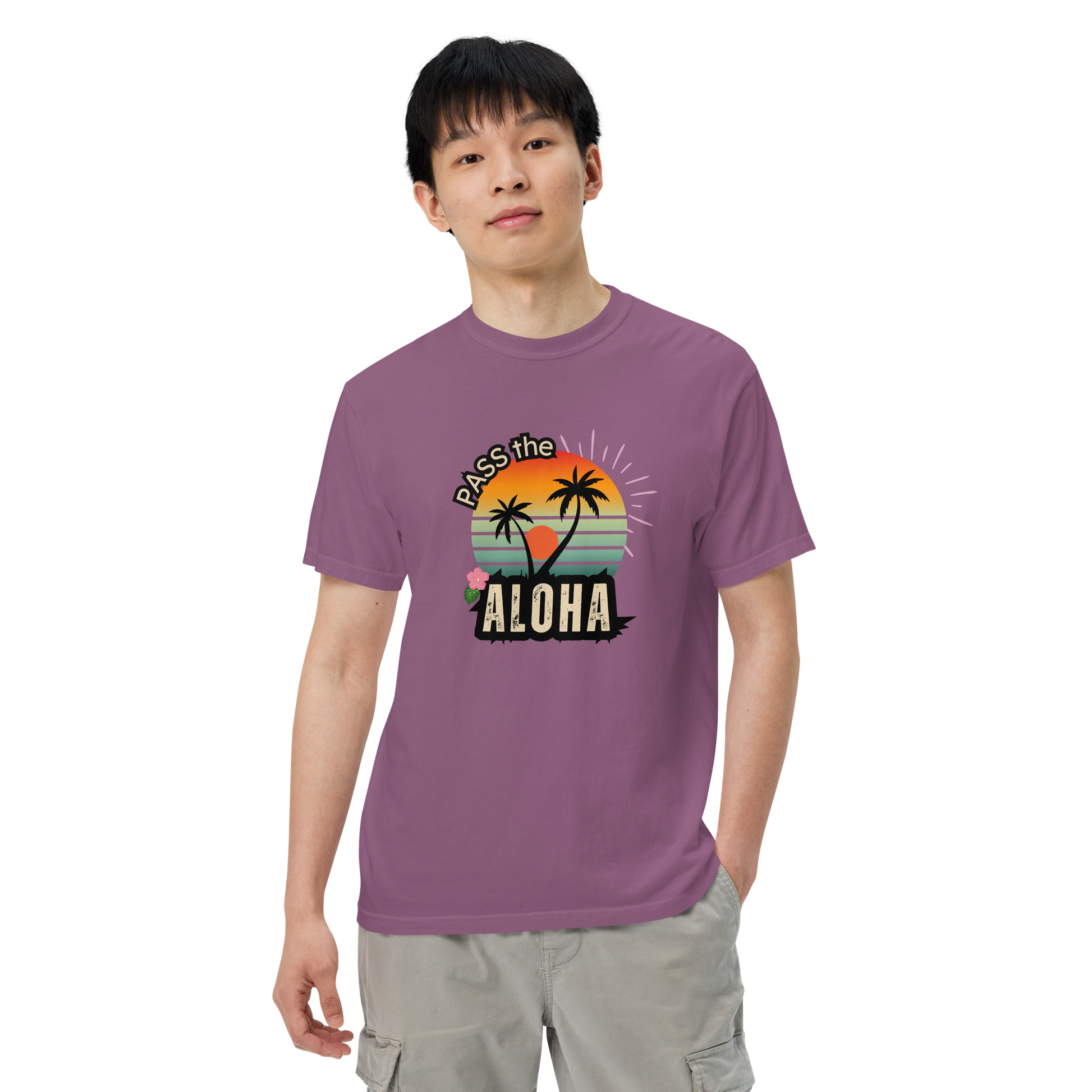 Palm Tree T-Shirt - Unisex Garment Dyed - Berry