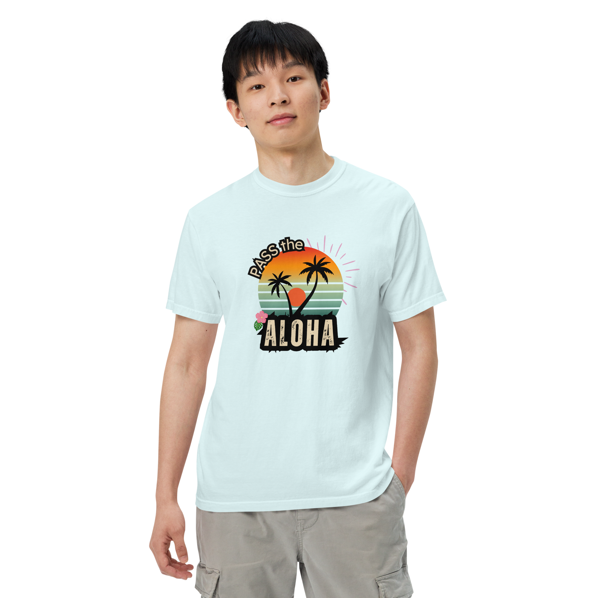 Palm Tree T-Shirt - Unisex Garment Dyed - Chambray