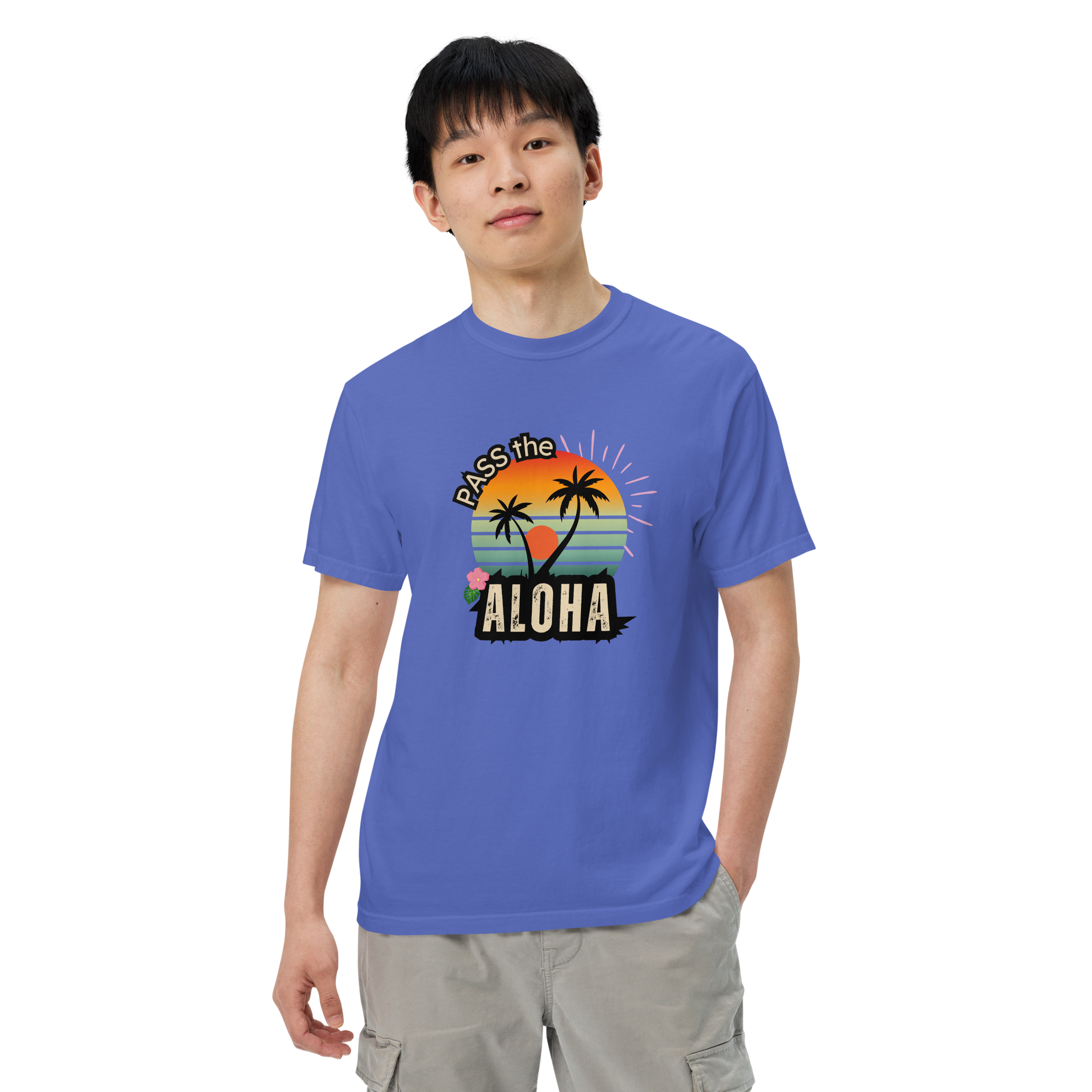 Palm Tree T-Shirt - Unisex Garment Dyed - Flo Blue