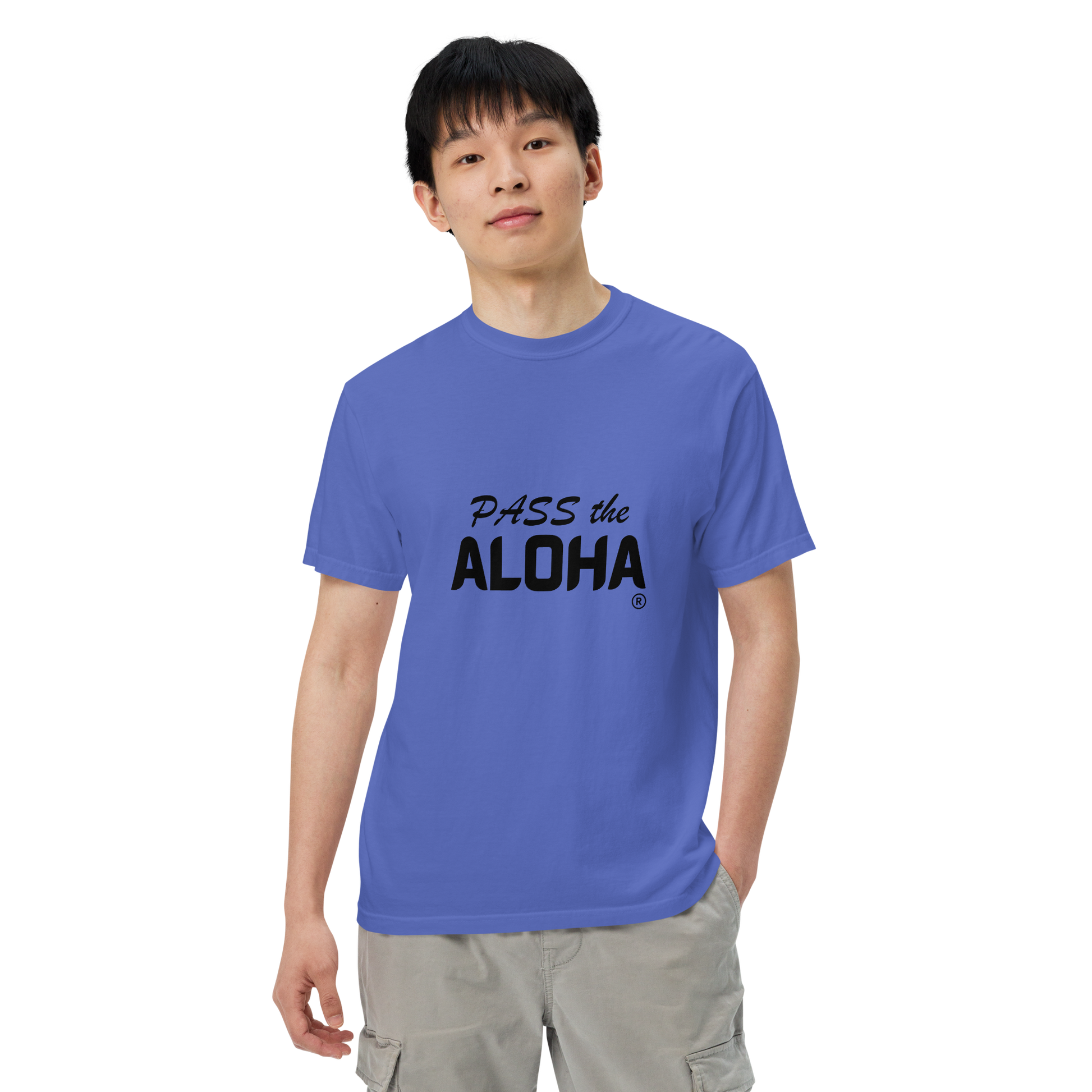 plain-unisex-garment-dyed-heavyweight-t-shirt-flo-blue-front-pass-the-aloha