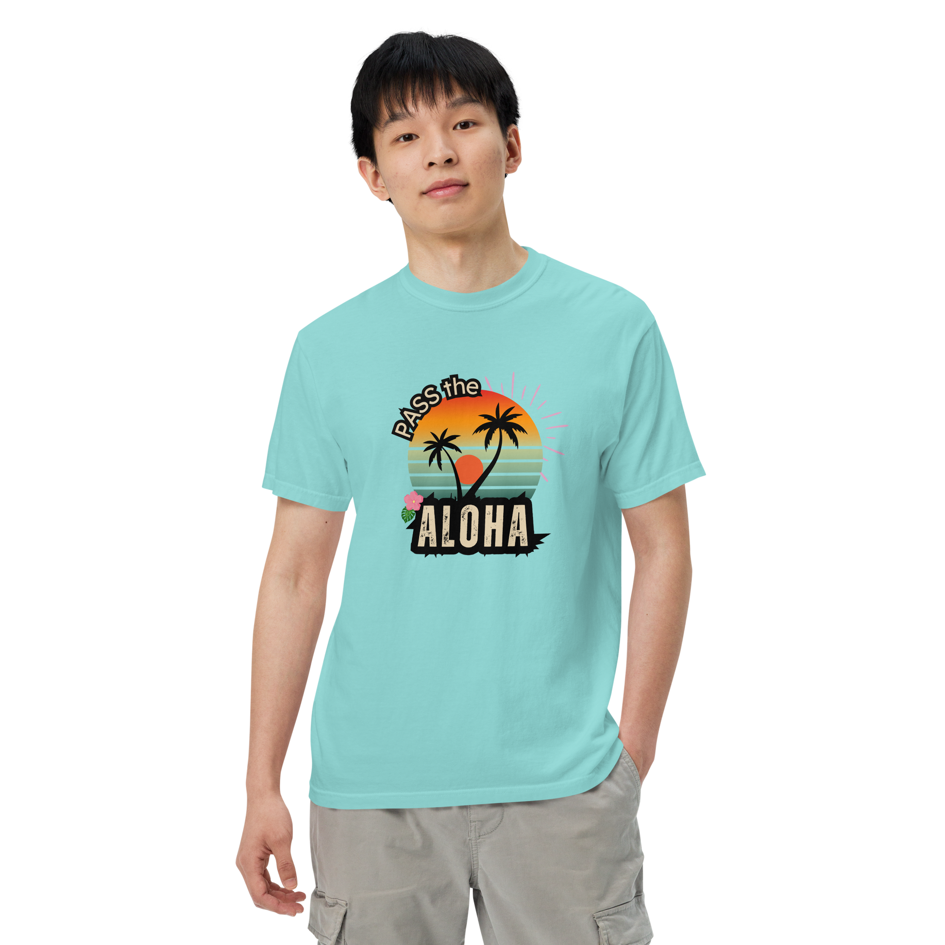 Palm Tree T-Shirt - Unisex Garment Dyed - Lagoon Blue