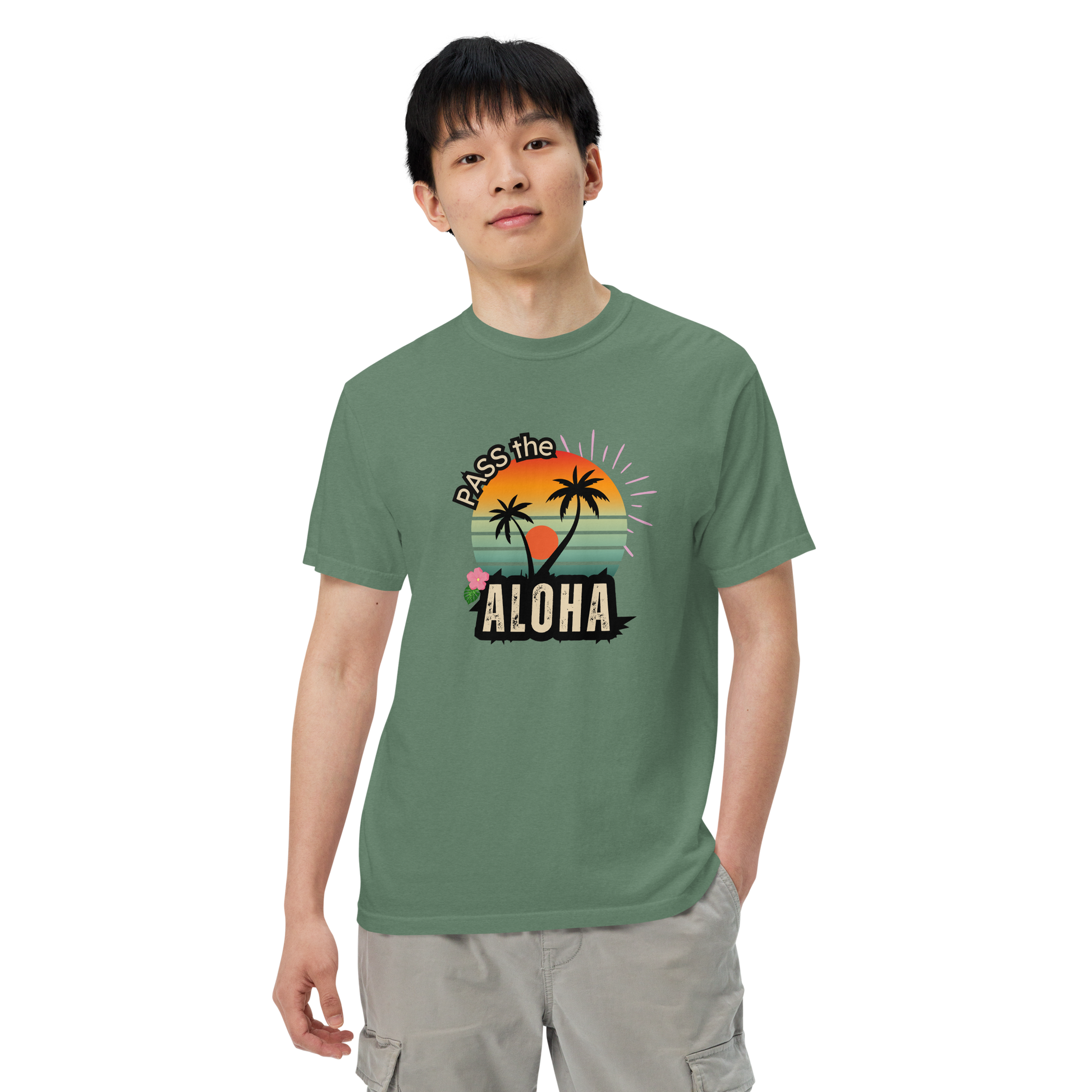 Palm Tree T-Shirt - Unisex Garment Dyed - Light Green