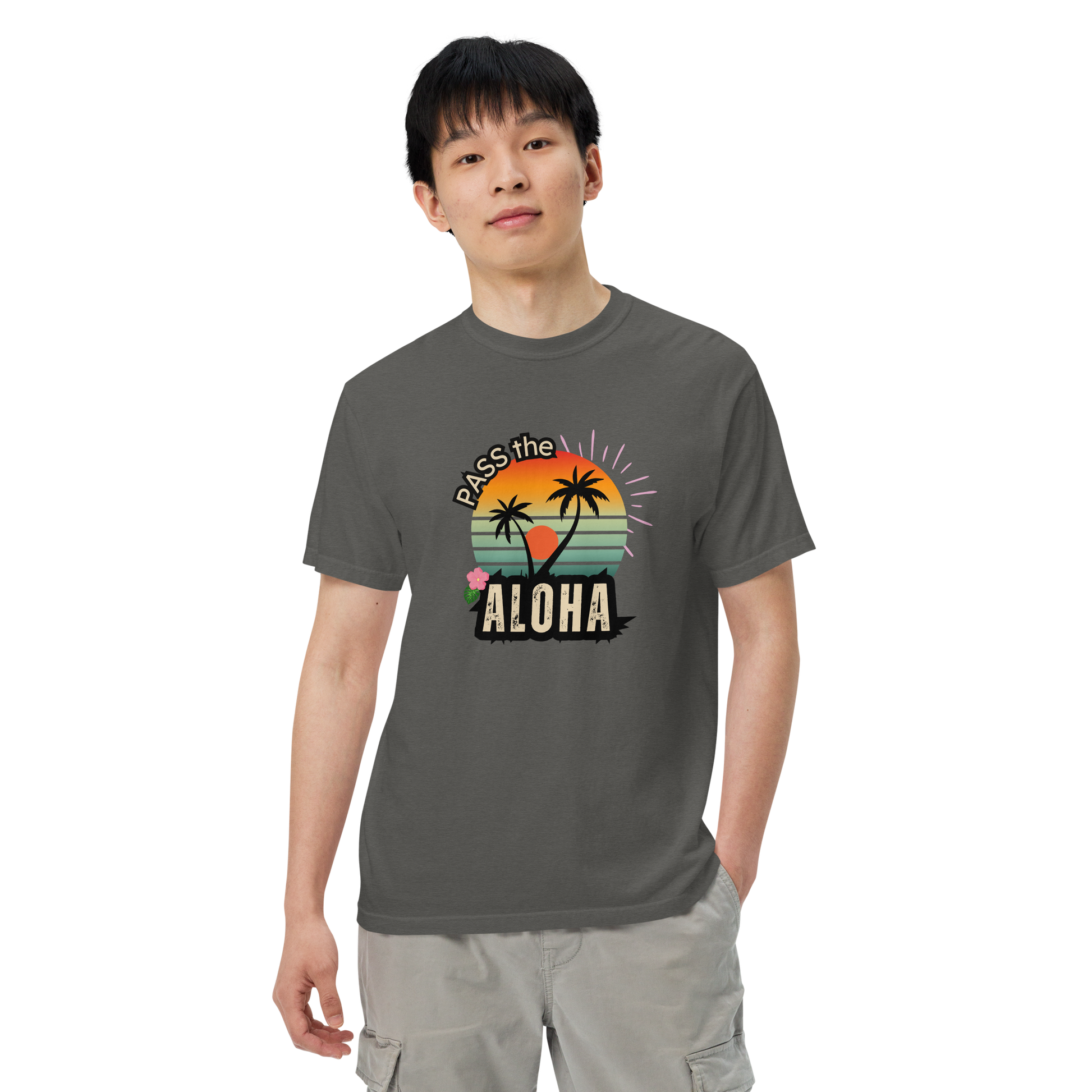 Palm Tree T-Shirt - Unisex Garment Dyed - Pepper