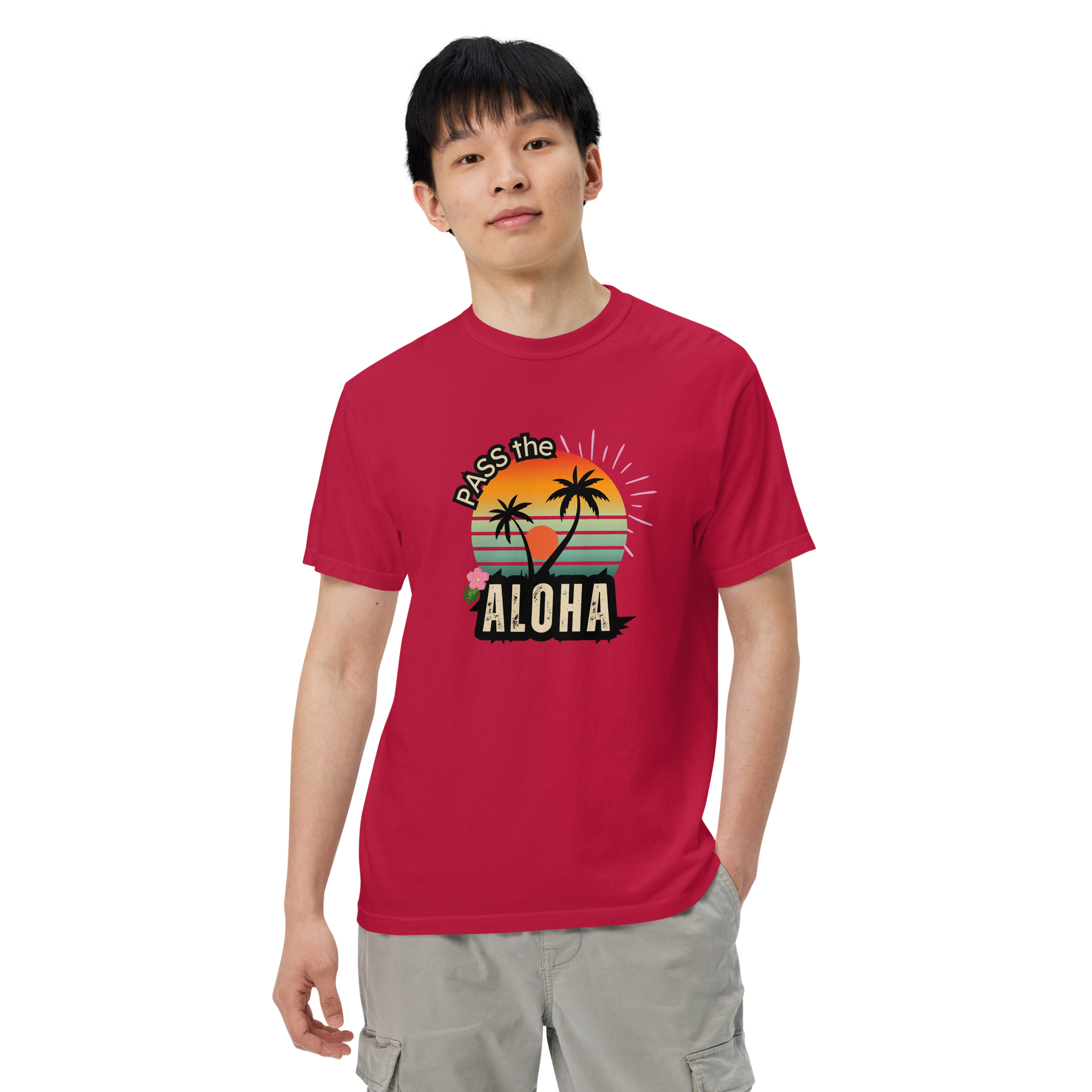 Palm Tree T-Shirt - Unisex Garment Dyed - Red