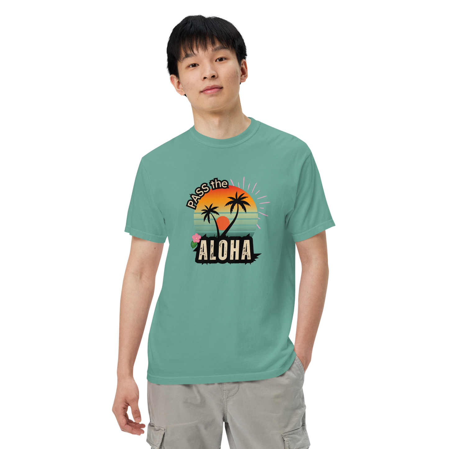Palm Tree T-Shirt - Unisex Garment Dyed - Seafoam