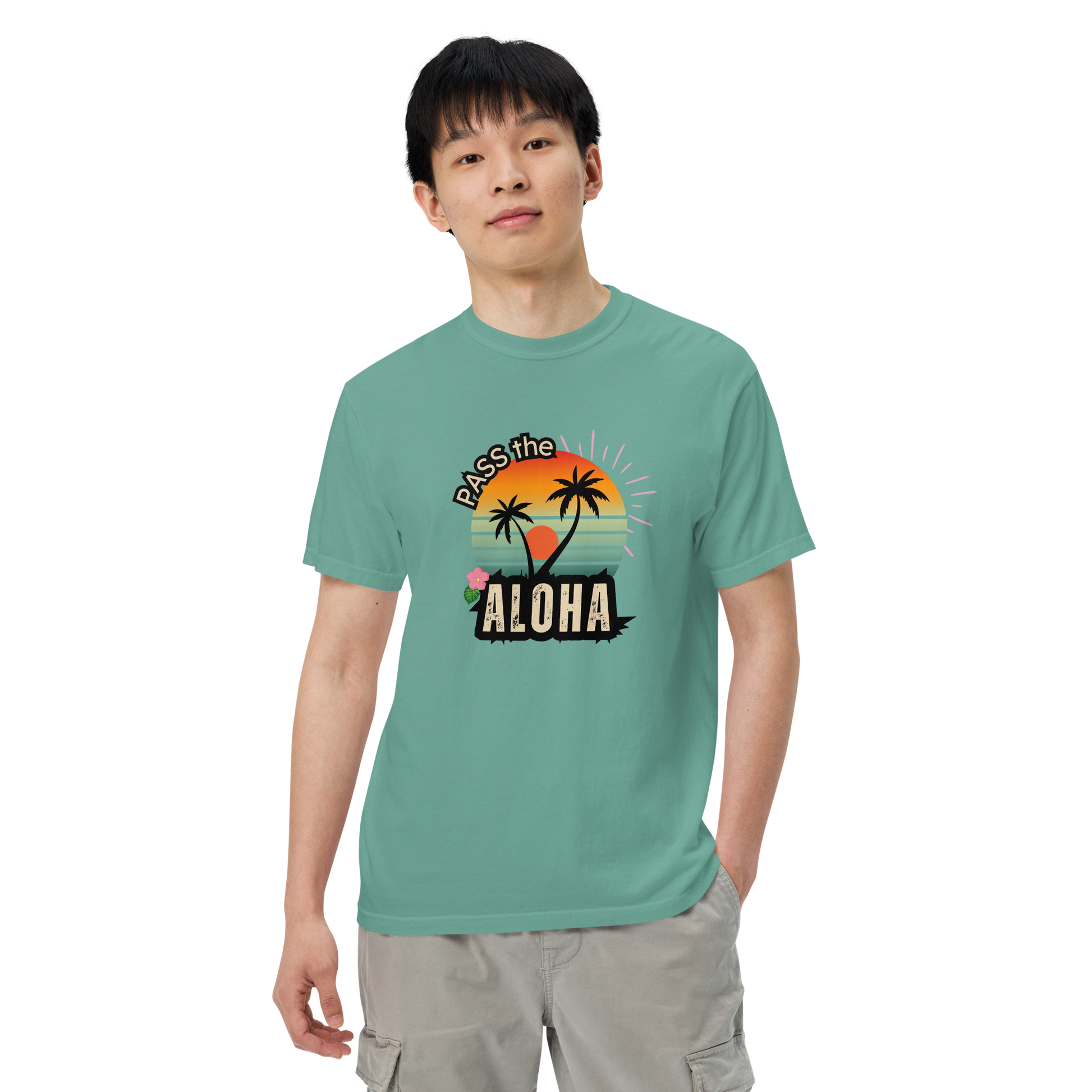 Palm Tree T-Shirt - Unisex Garment Dyed - Seafoam