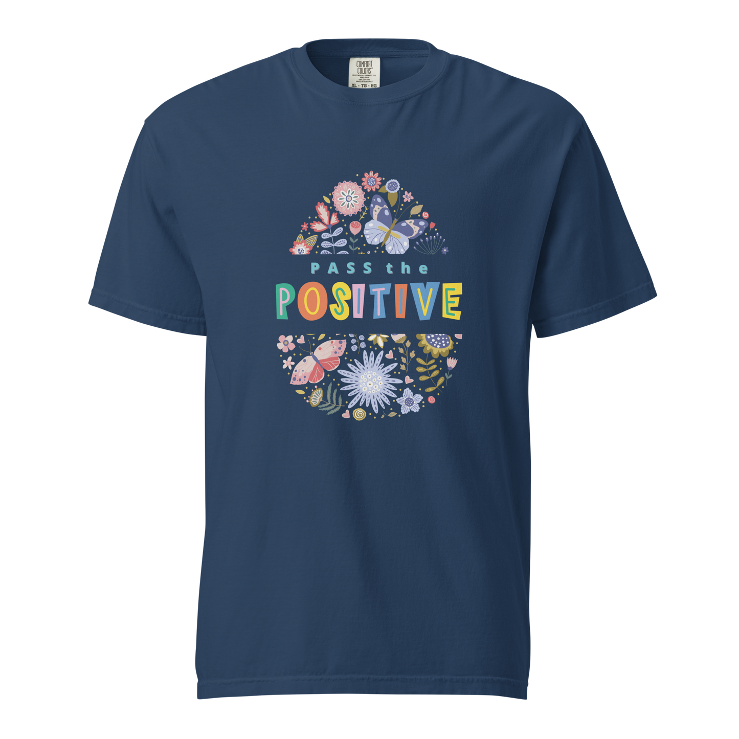 Tropical Butterfly T-Shirt - Unisex Garment Dyed - True Navy