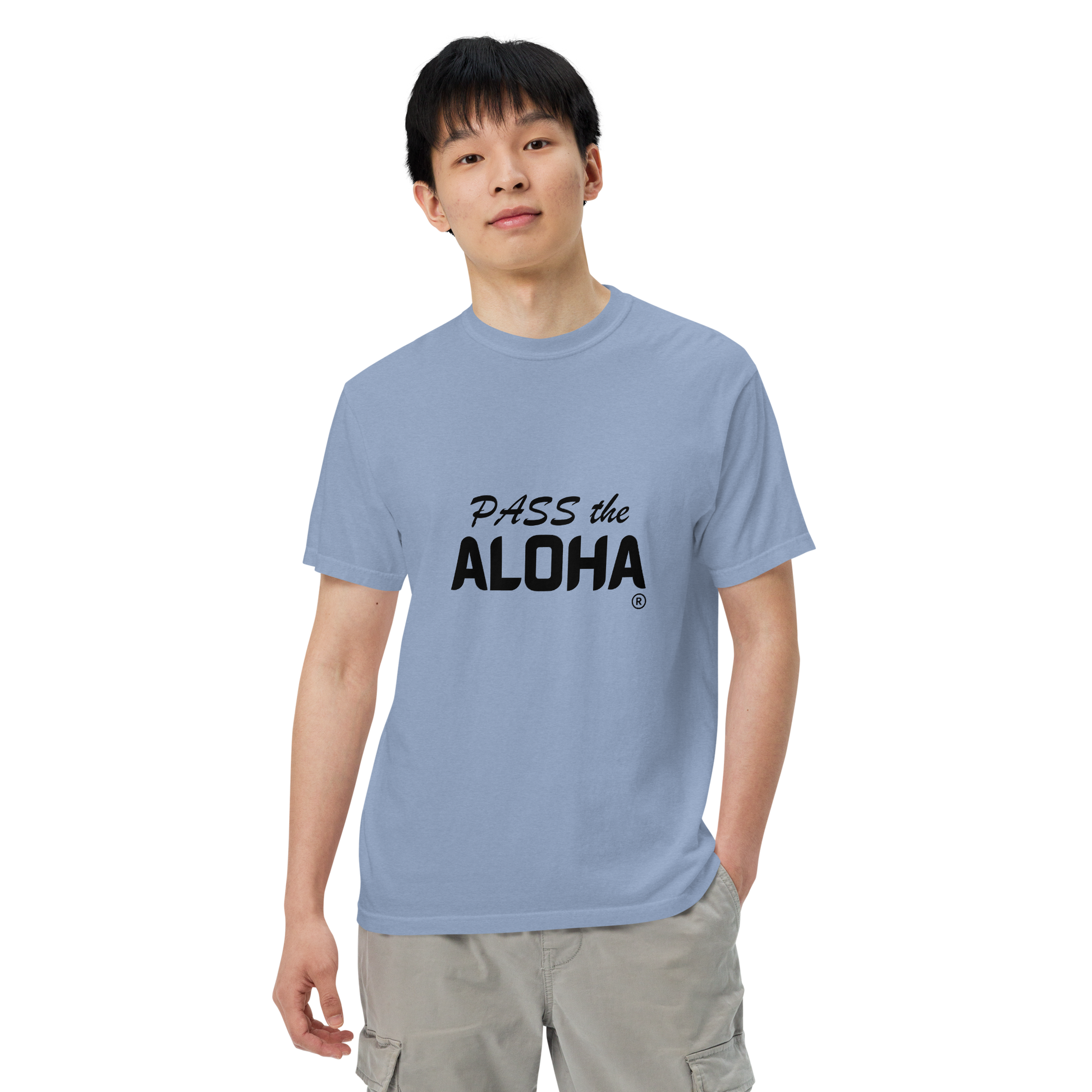 plain-unisex-garment-dyed-heavyweight-t-shirt-washed-denim-front-pass-the-aloha