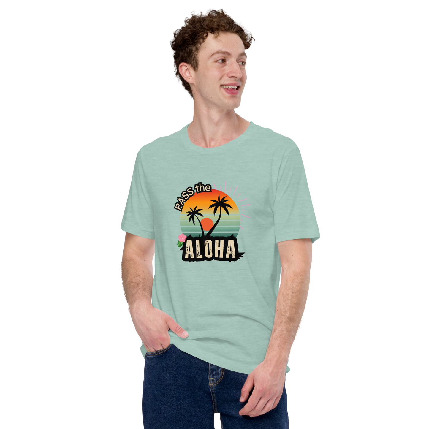 Palm Tree T-Shirt - Unisex - Heather Prism Dusty Blue