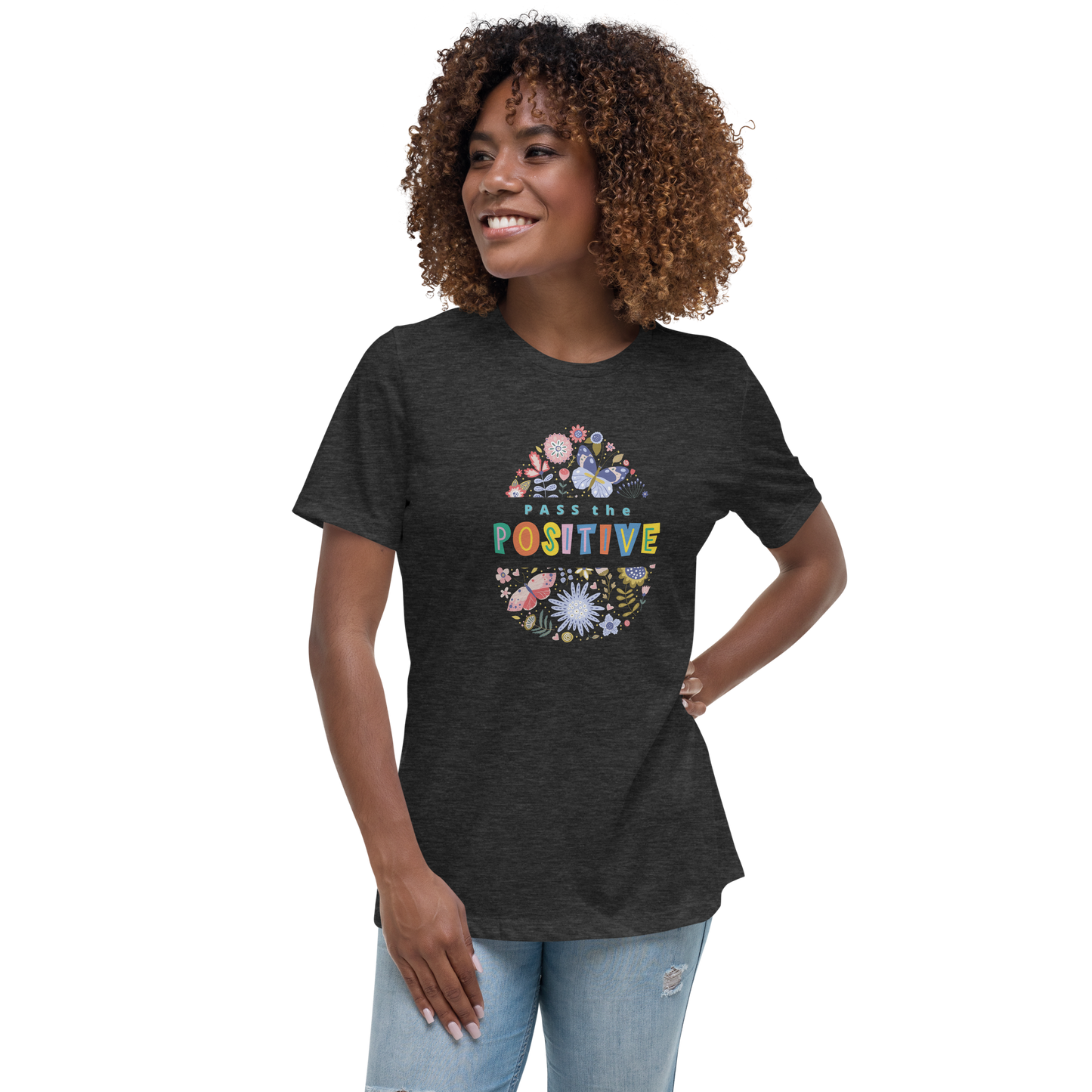 Women's Floral T-Shirt - Relaxed Fit - Dark Grey Heather
