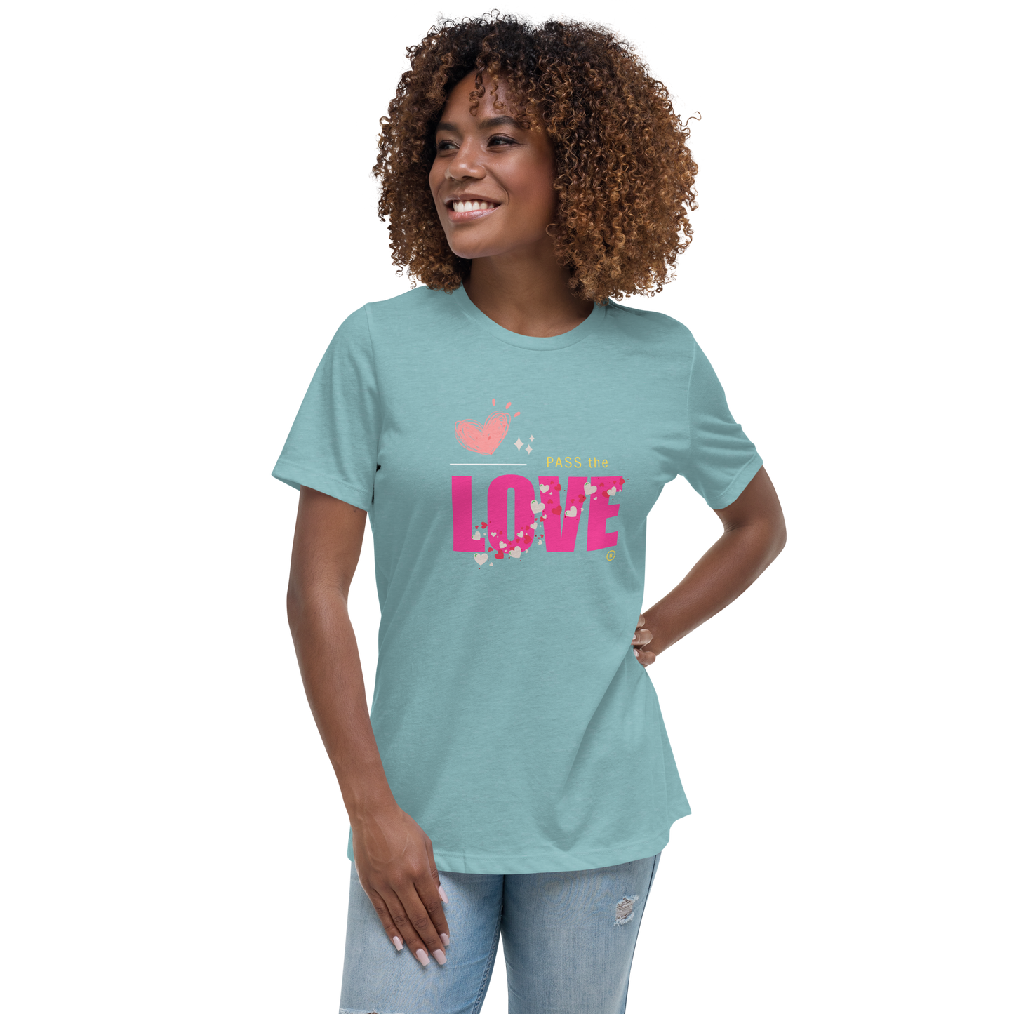 Pink Love T-Shirt - Women's Relaxed - Heather Blue Lagoon