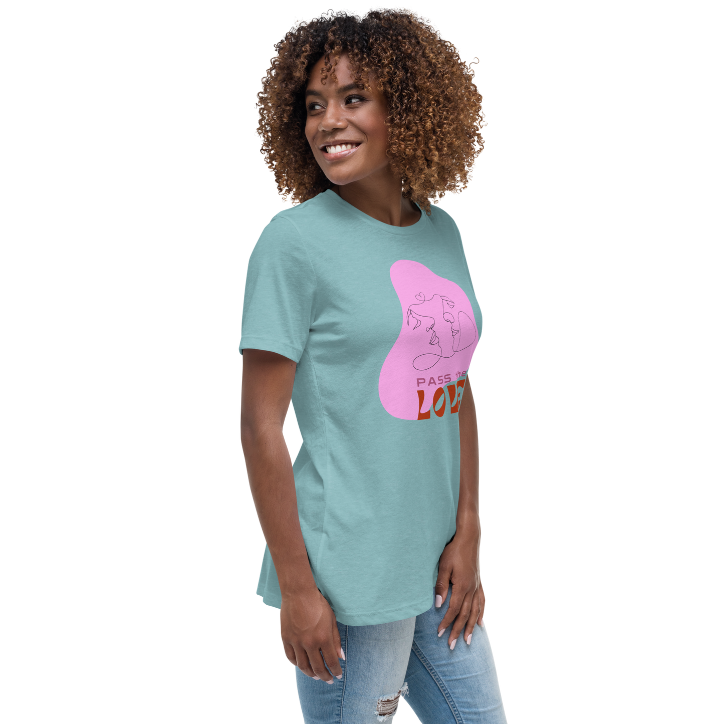 Kiss T-Shirt - Women's Relaxed - Heather Blue Lagoon