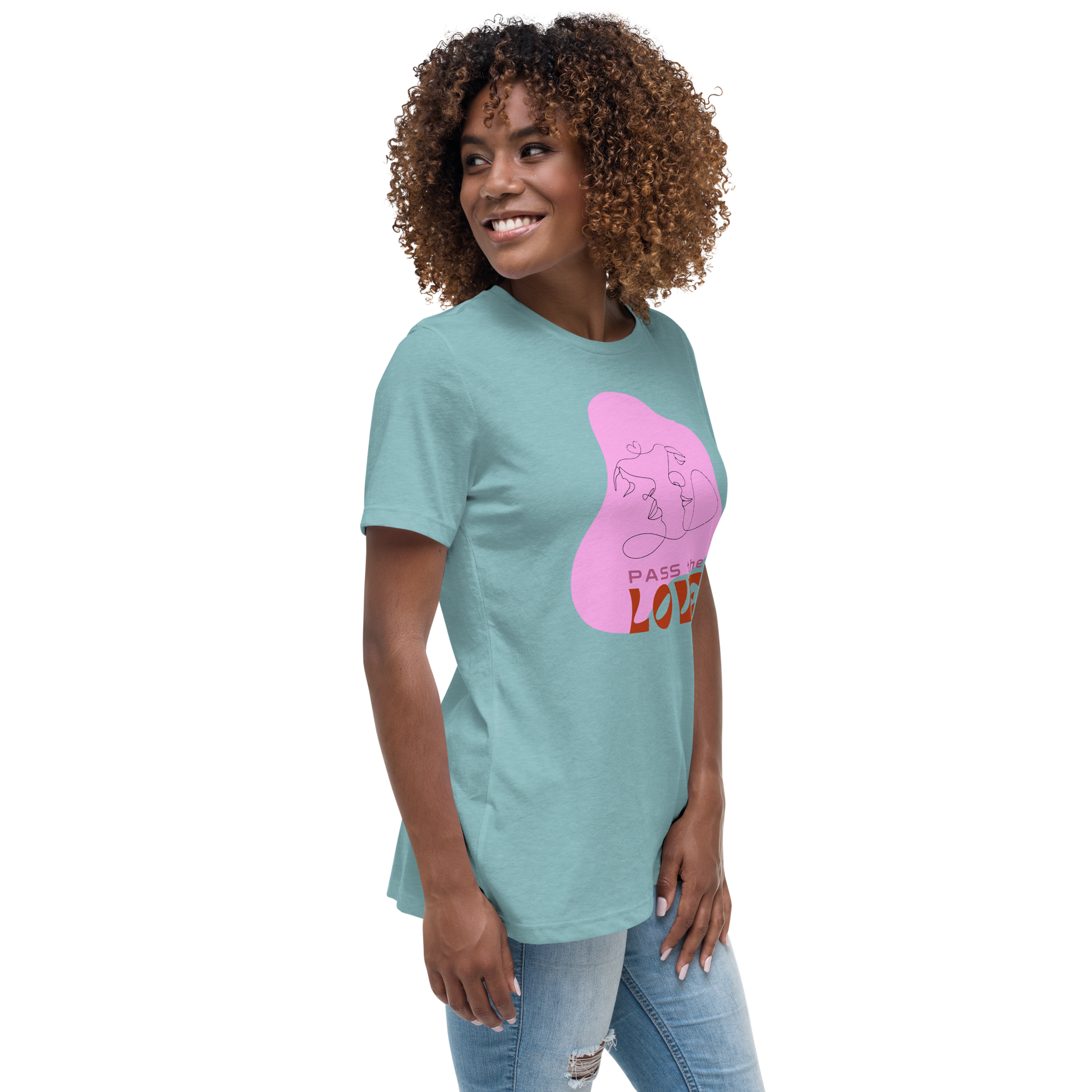 Kiss T-Shirt - Women's Relaxed - Heather Blue Lagoon