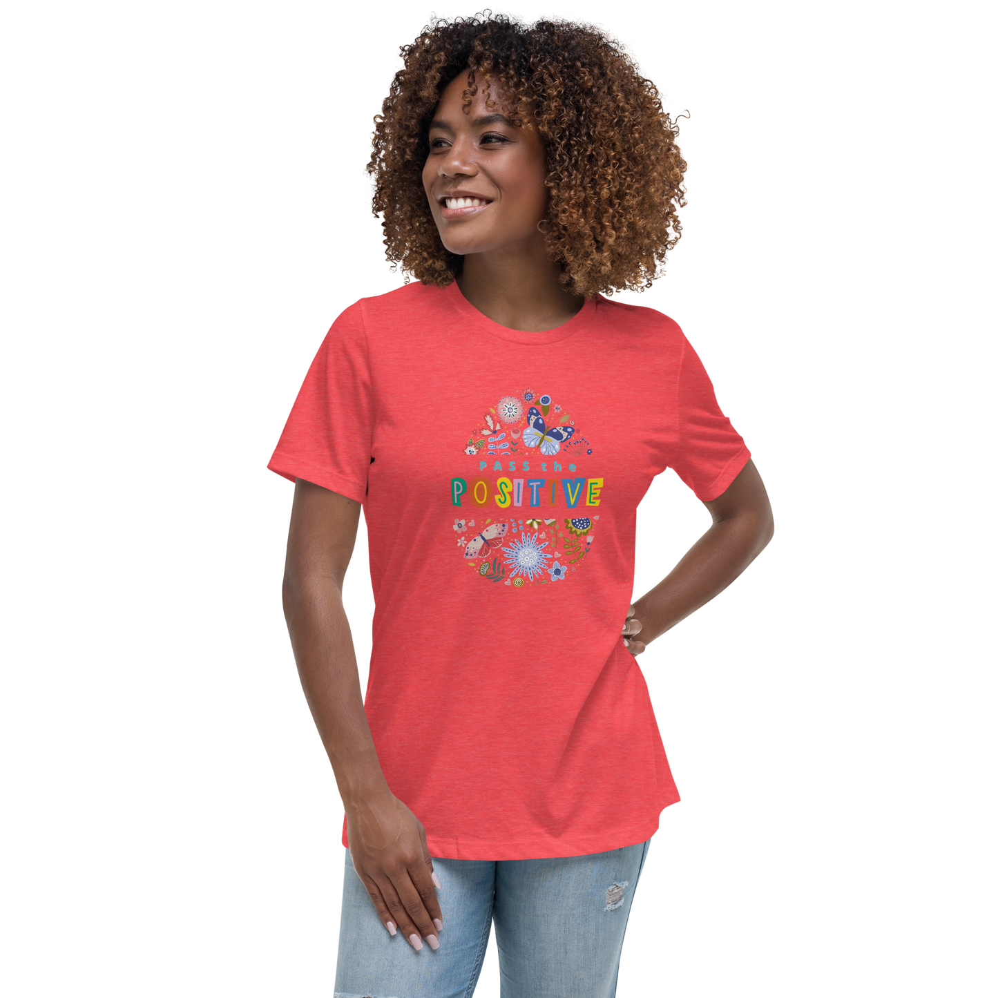 Women's Floral T-Shirt - Relaxed Fit - Heather Red